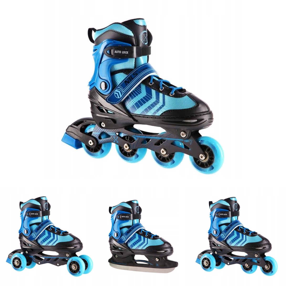 nils extreme schaatsen skates 4 in 1 maat m 34 38 zwart blauw