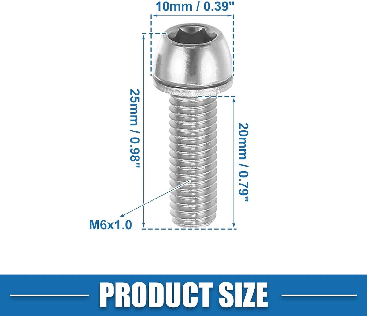 nordivar kegelbouten en schroeven voor fiets in zilveren toon set van 20stuks m6x20mm