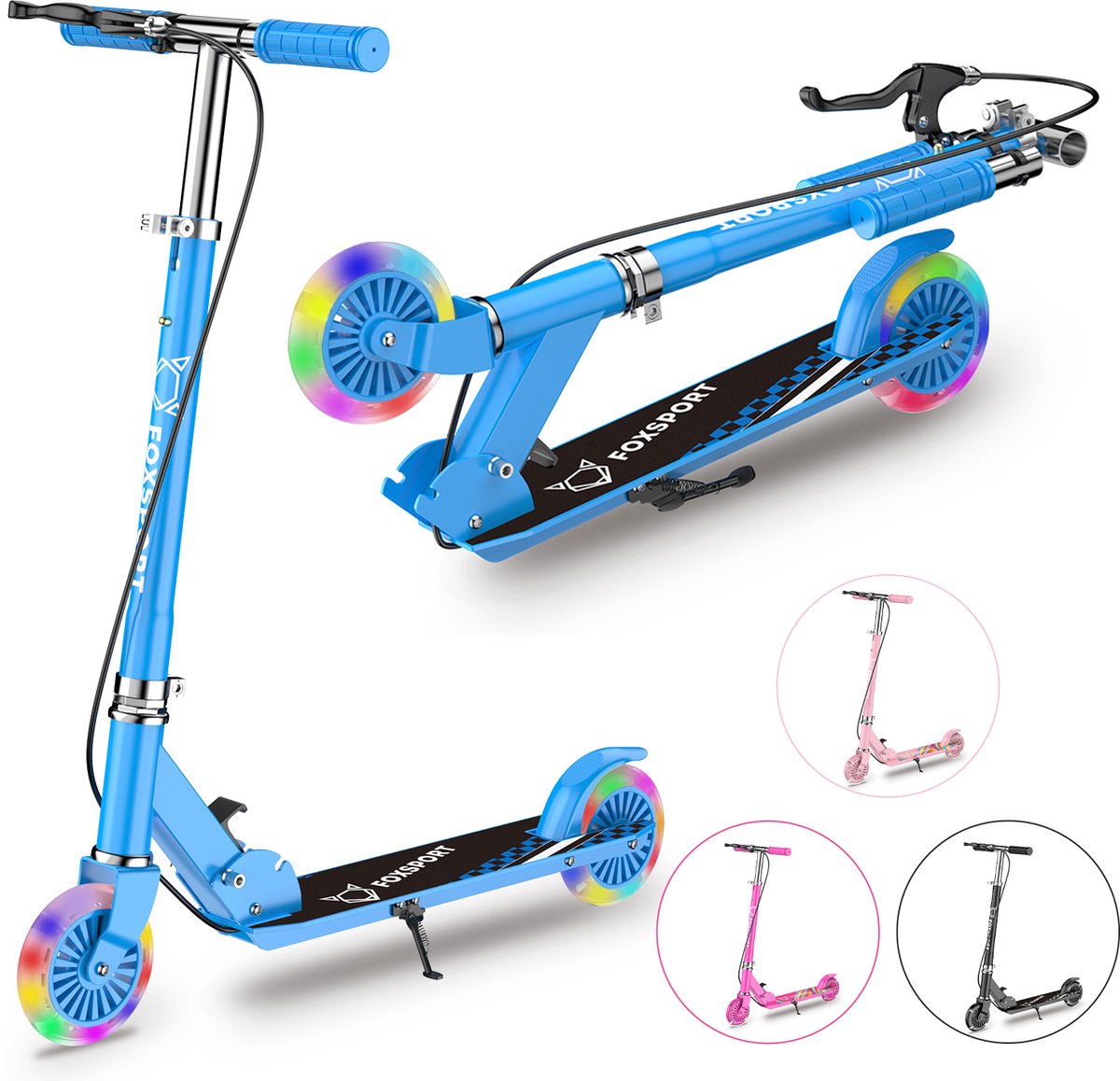 OFMOTRA Kinderstep - Scooter - met LED wielen - Opvouwbaar - Drie instelbare hoogte - met voetrem en handrem - Draagkracht tot 100 kg - blauw Step kopen online