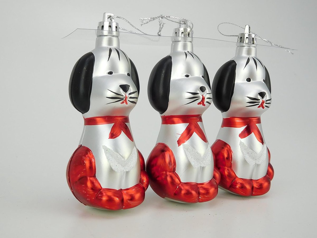 pakket van 3 110mm hondenkerstboomballen