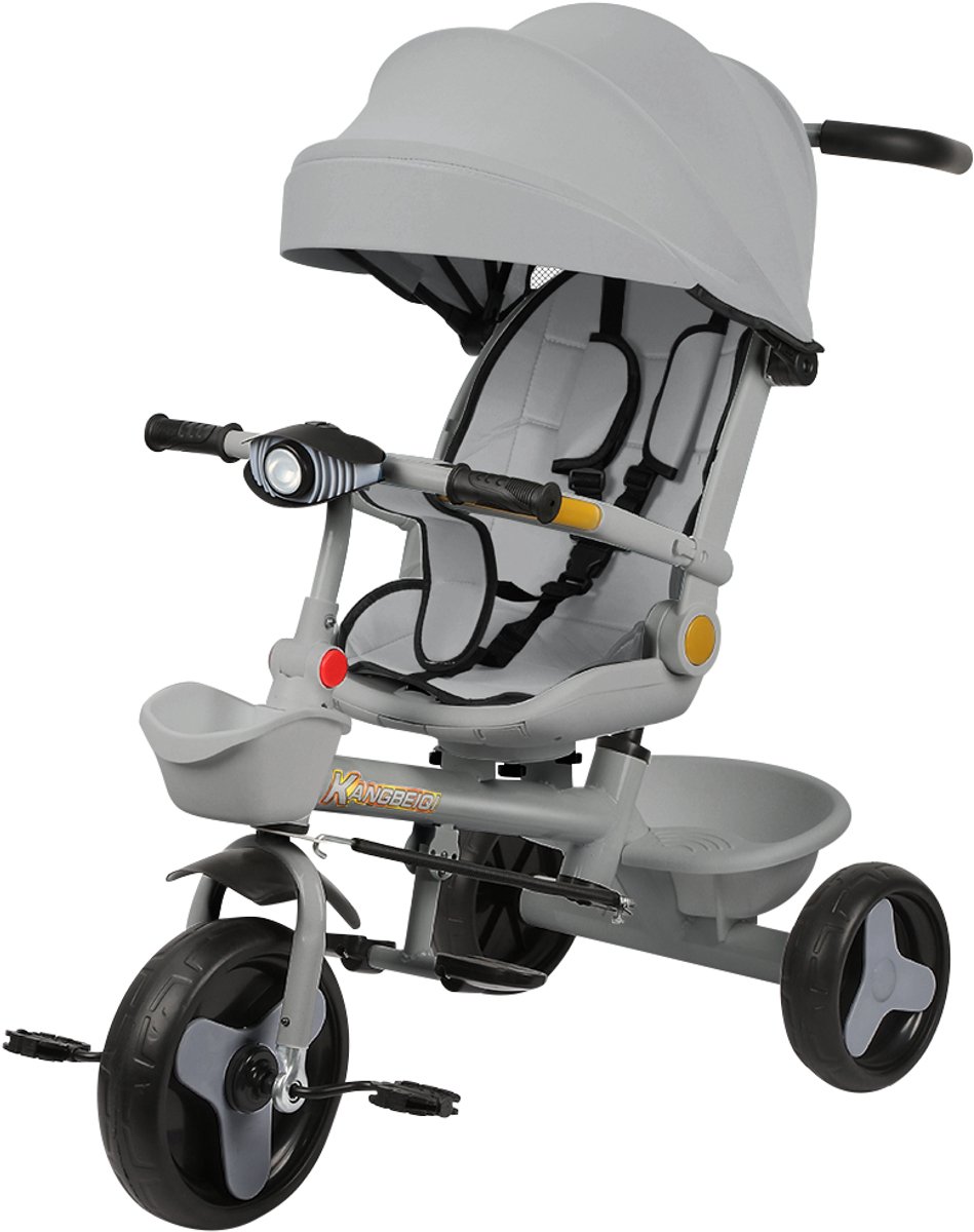 pipipoxer kinder driewieler met duwstang voor kinderen draaibare zitting met muziek grijs