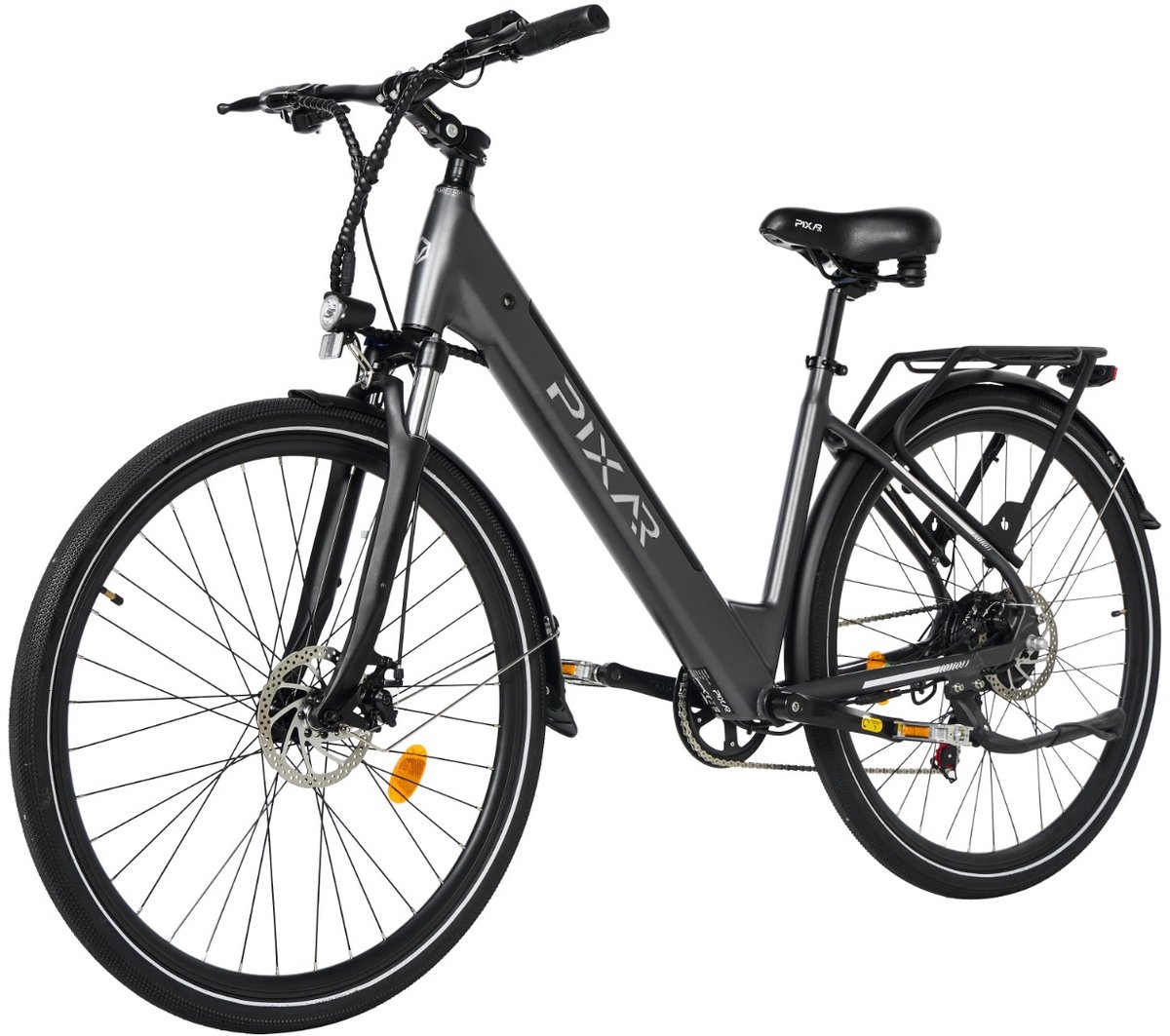 Pixar City1 Elektrische Fiets - 36V 10,4Ah Accu - 250W Motor - 700*40C Banden -45 km Bereik - Shimano 7-speed - Zilver Fiets (elektrisch) kopen online