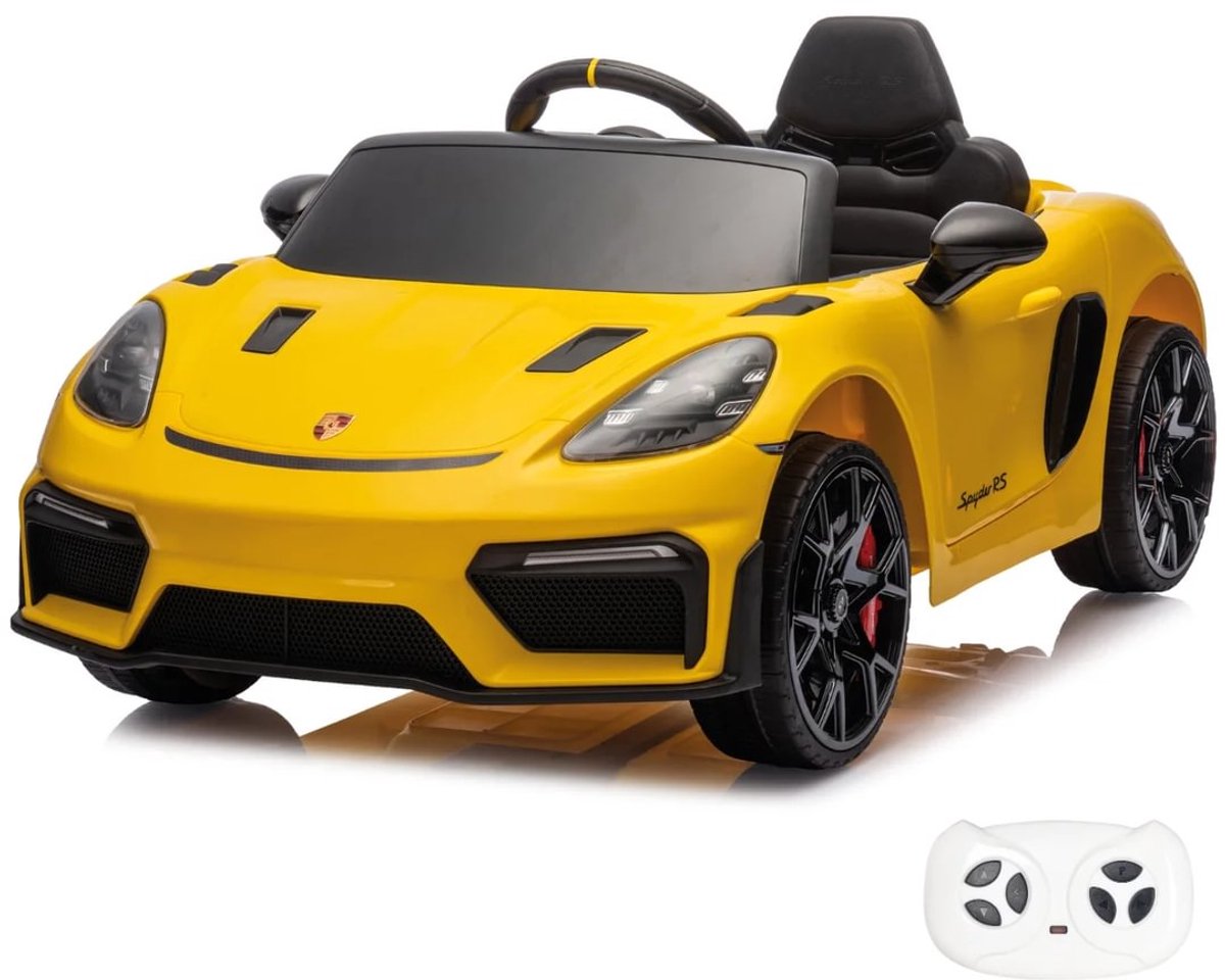 porsche 718 spyder rs elektrische kinderauto 12v 1 tot 5 jaar vernieuwde li ion accu geel