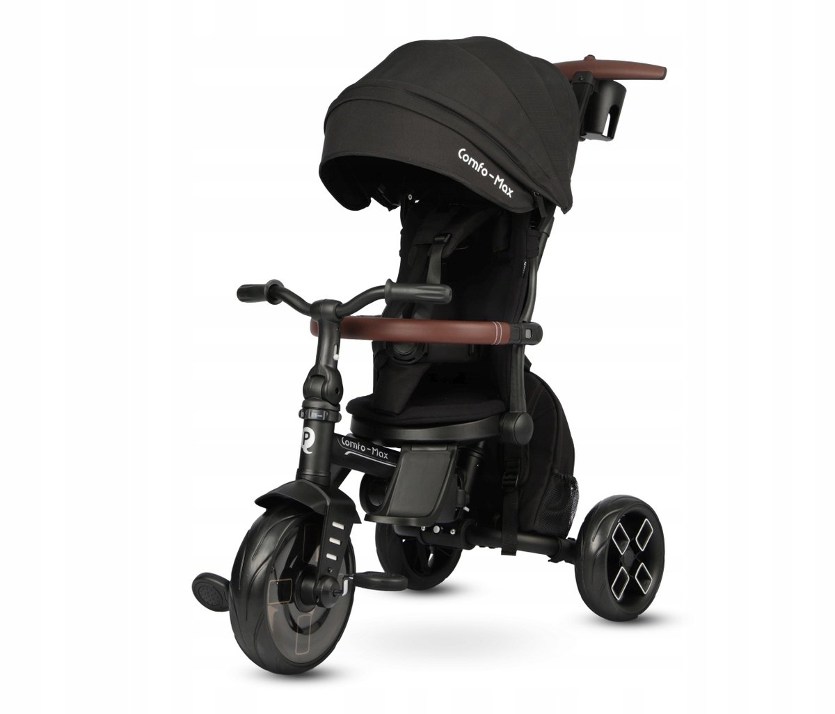 qplay comfo max driewieler kinderen zwart met kap duwstang