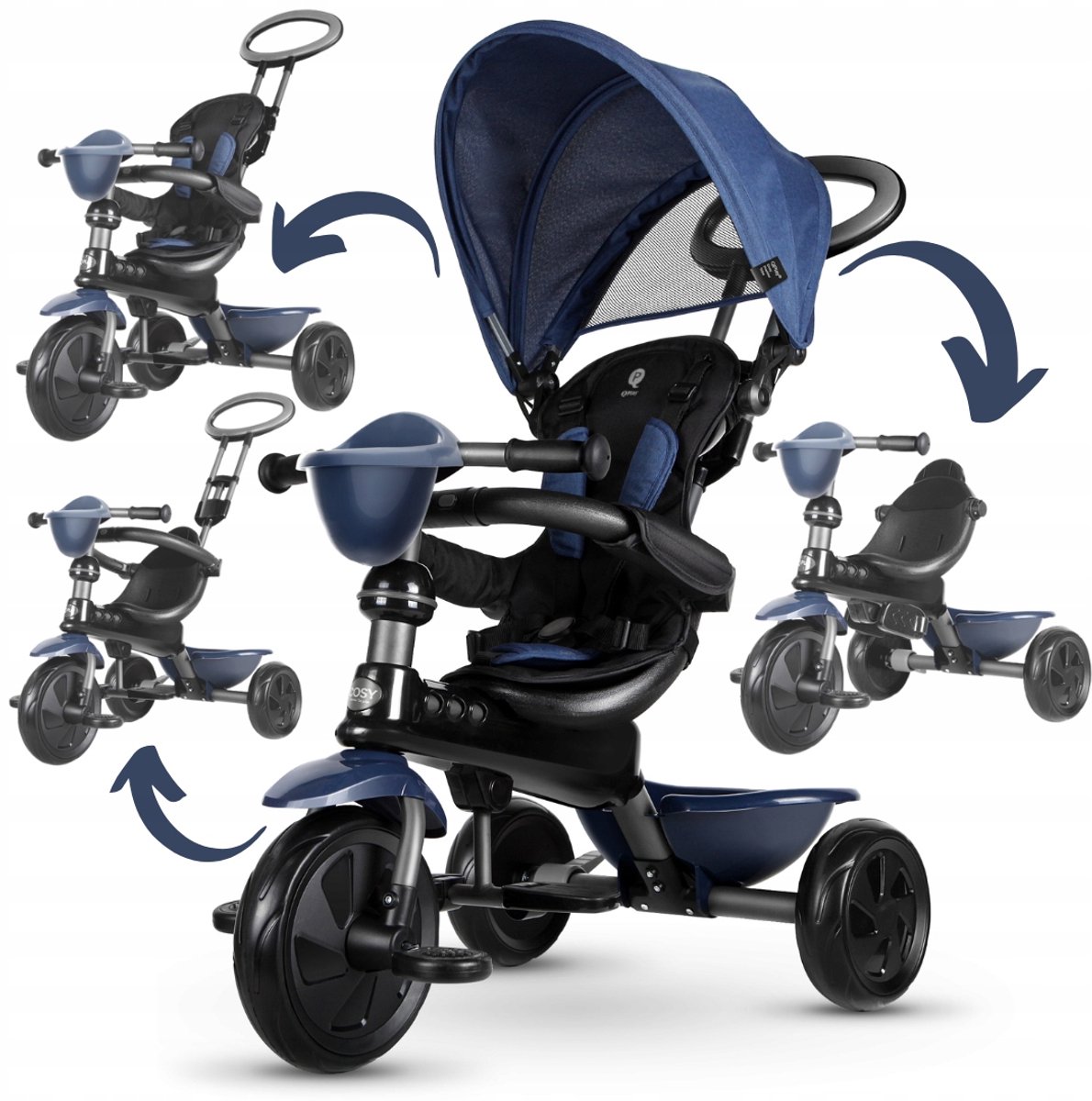 Qplay Cosy 4-in-1 Loopfiets/Kinderbuggy Blauw Driewieler kopen online
