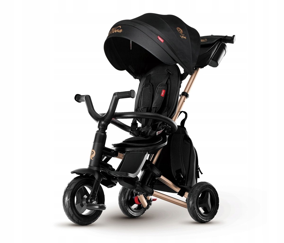 qplay nova rubber driewieler goud 360 draaibare zitting