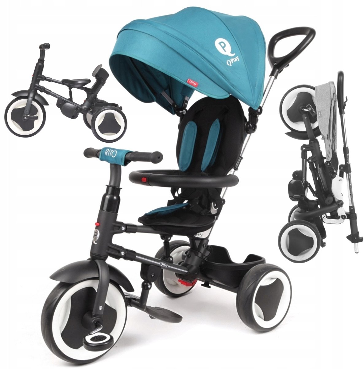 qplay rito driewieler groen 3 in 1 loopfiets met kap