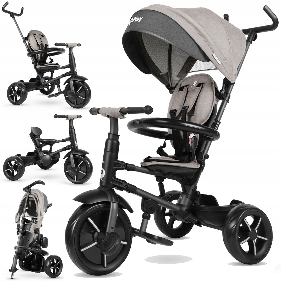 Qplay Rito Star 4-in-1 loopfiets met duwstang en rem Driewieler kopen online