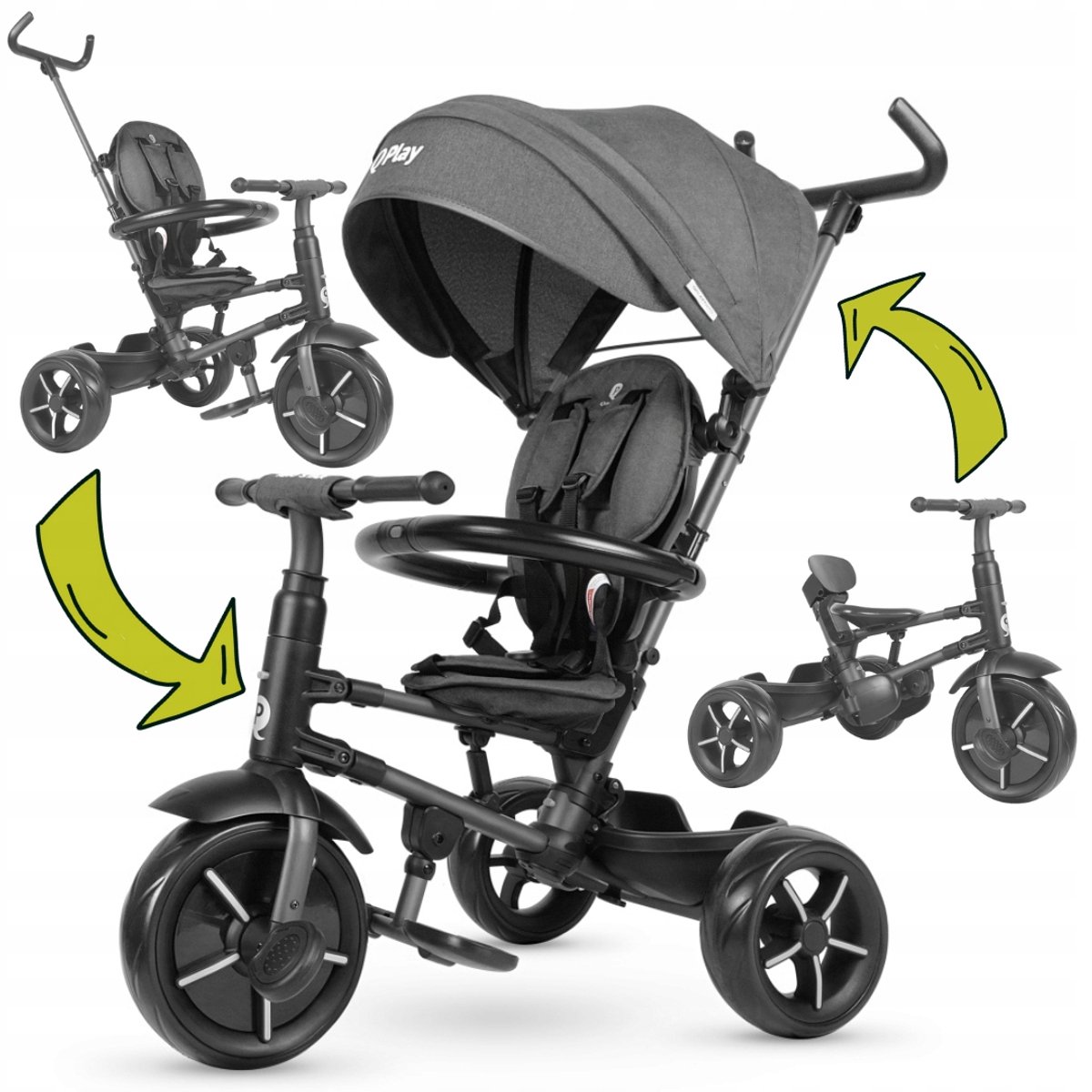 Qplay Rito Star Driewieler 3-in-1 Grijs - Loopfiets & Kinderwagen Driewieler kopen online