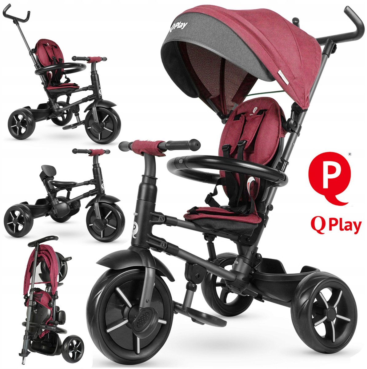 Qplay Rito Star Driewieler 4-in-1: Loopfiets, Duwfiets, Kinderwagen Driewieler kopen online