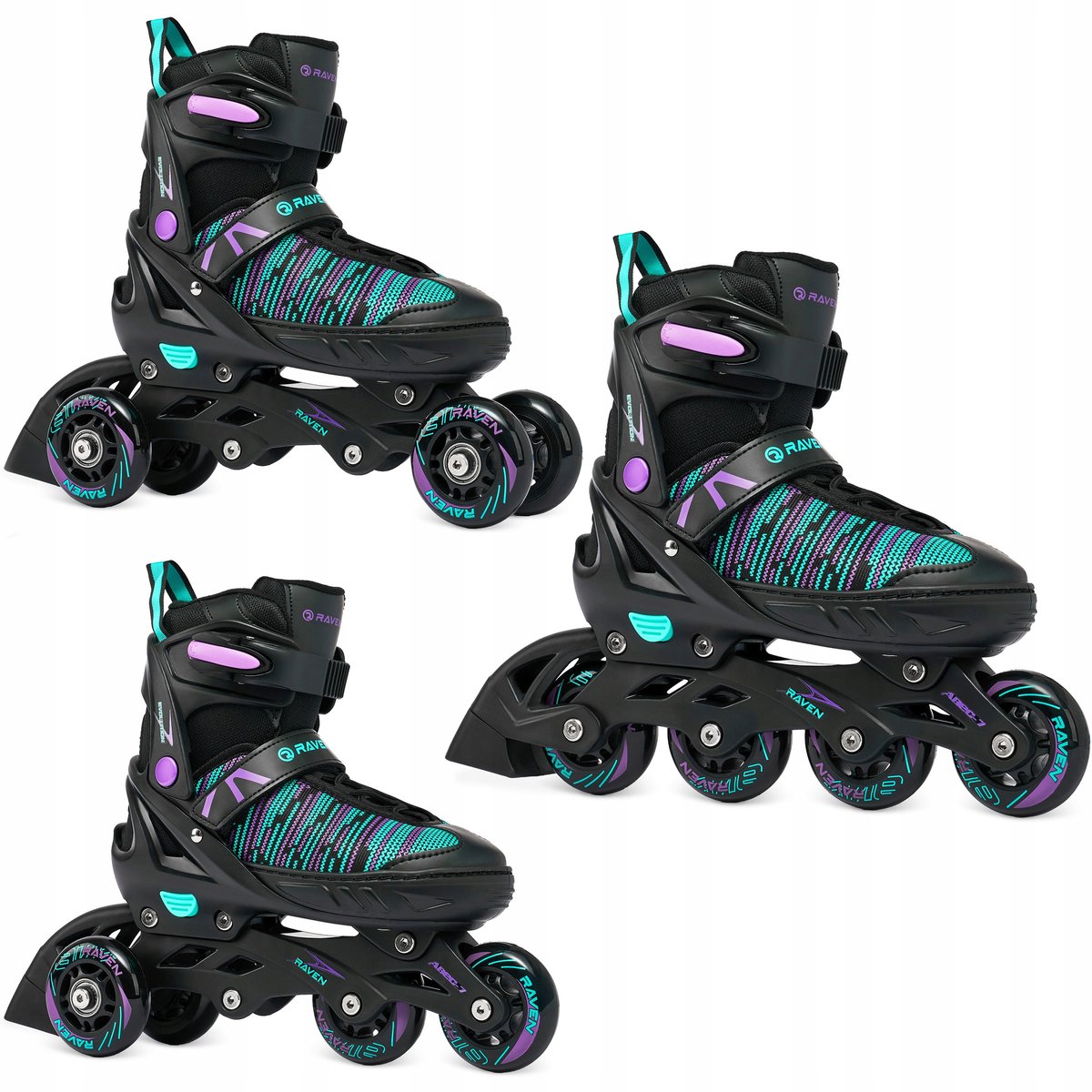 raven cande 3 in 1 skates maat 31 35 verstelbaar zwart mint violet