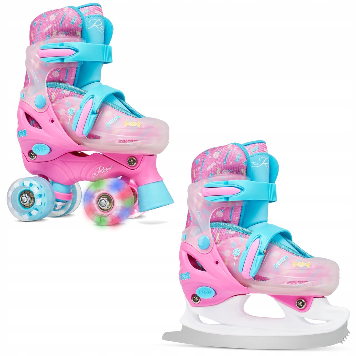 raven caramell 2 in 1 schaatsen skates maat 27 30 led wielen