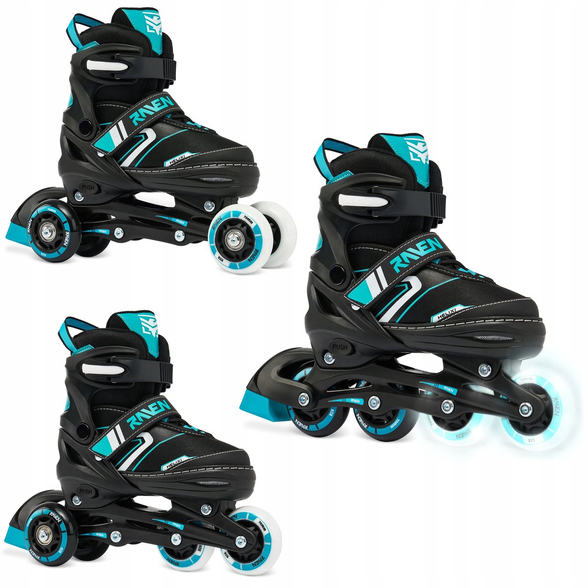 raven helixi 3 in 1 skates rollerblades zwart mint maat 34 37 led wielen