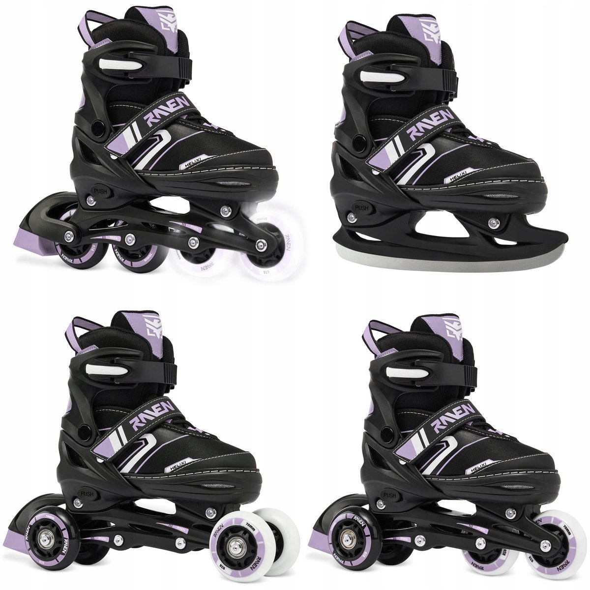RAVEN Helixi 4-in-1 Skates/Ice Skates Zwart/Violet Maat 30-33 LED Rolschaatsen kopen online