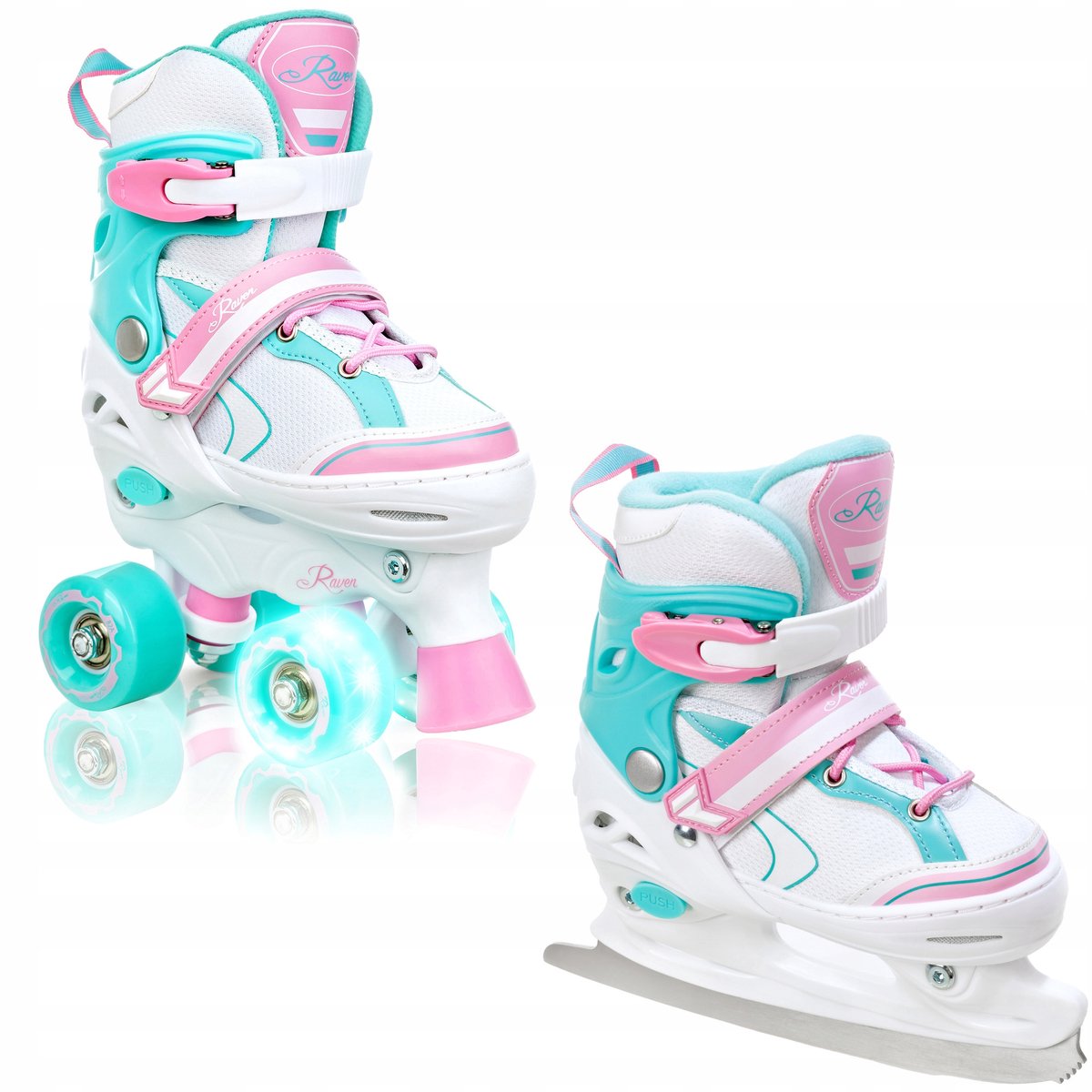 RAVEN Lia 2-in-1 Schaatsen/Rolschaatsen Mint, Maat 30-33, LED Wielen Rolschaatsen kopen online