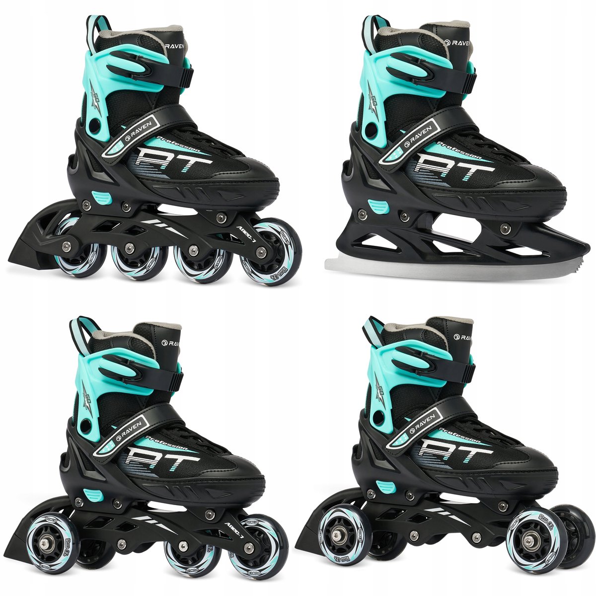 raven profession 4 in 1 schaatsen schaatsen rolschaatsen zwart mint 35 39