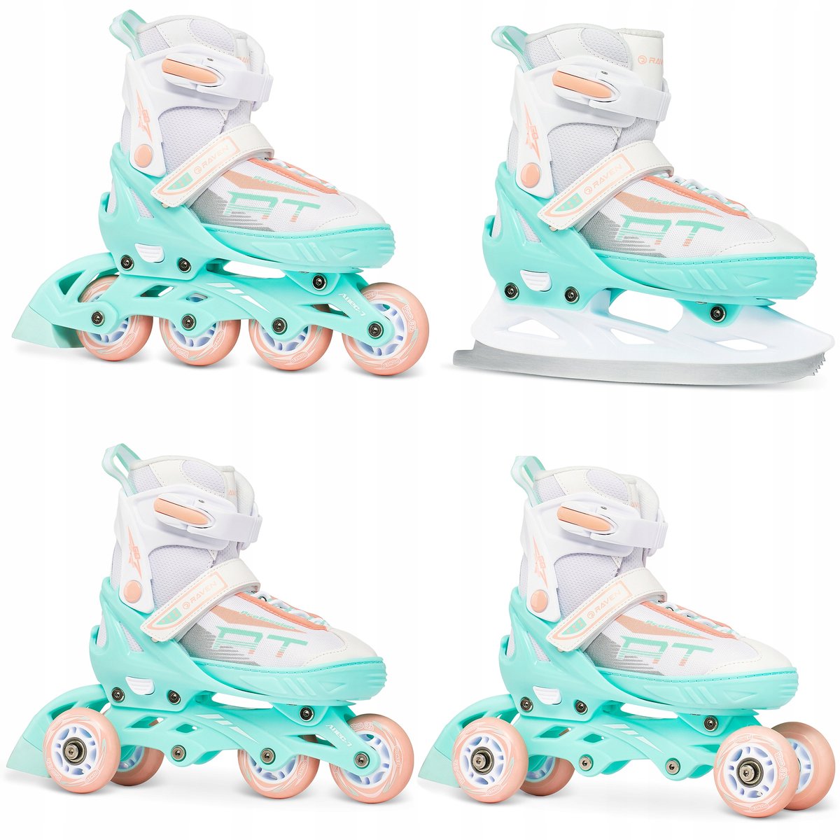 raven profession 4 in 1 schaatsen schaatsen wit mint oranje 28 32
