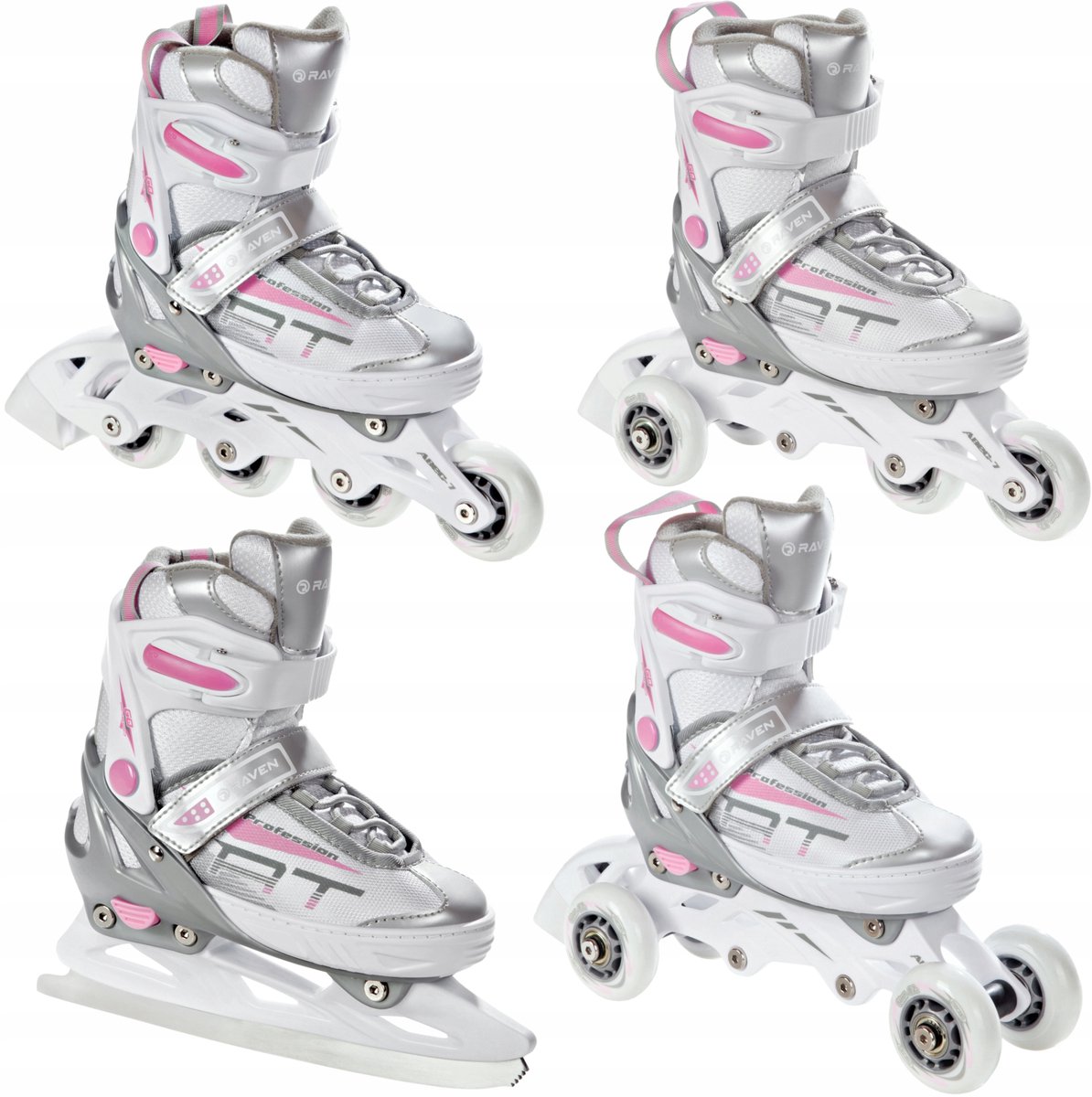 raven profession 4 in 1 skates inline skates wit roze maat 38 42