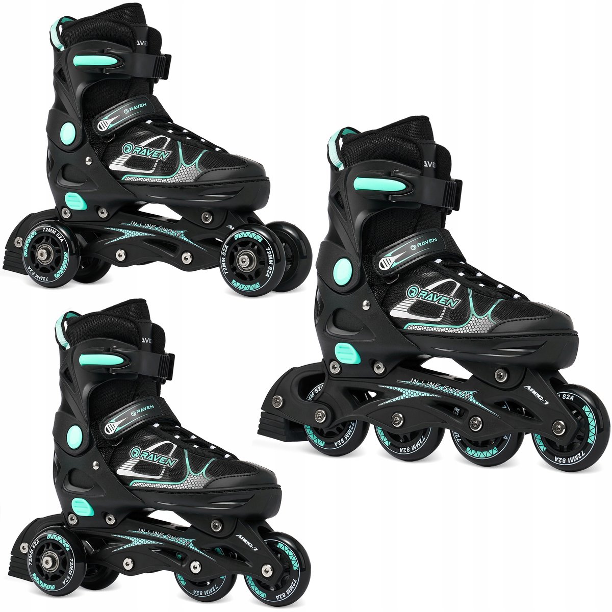 raven spirit 3 in 1 inline skates rolschaatsen zwart mint 40 43