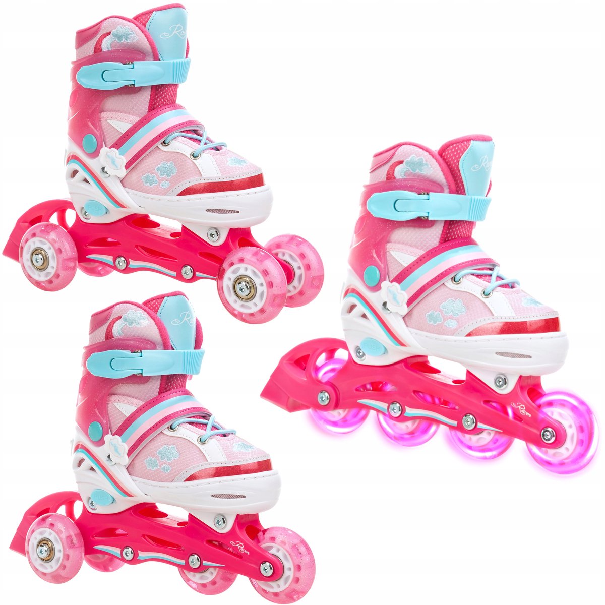 raven zoya 3 in 1 led inline skates rolschaatsen maat 27 30 roze