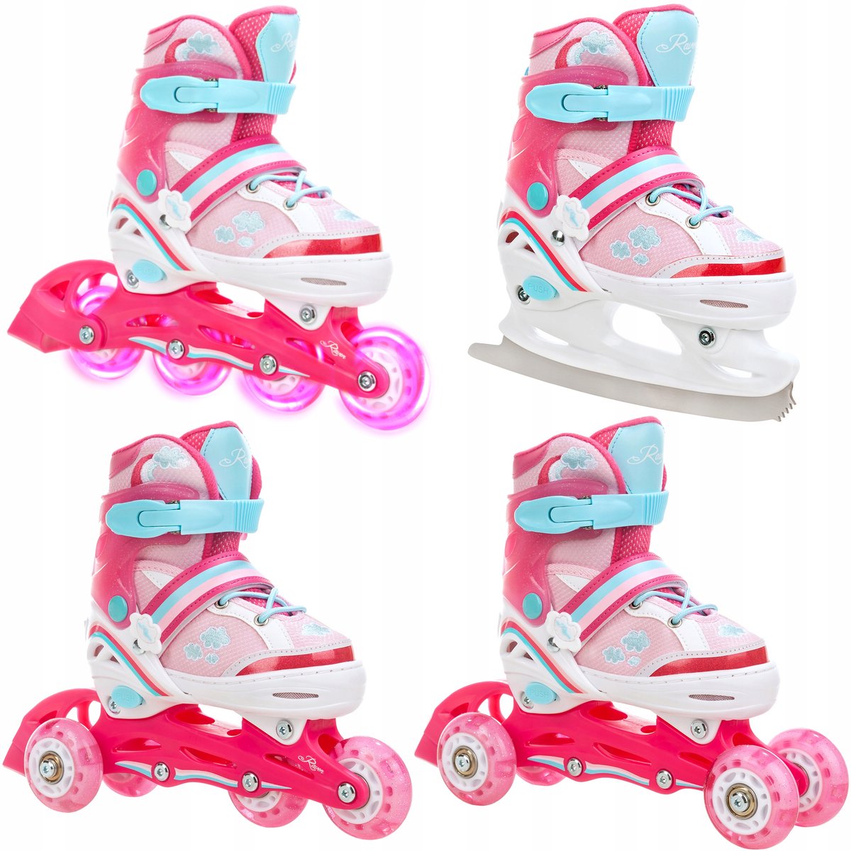 raven zoya 4 in 1 kinder skates schaatsen verstelbaar maat 27 30 met led