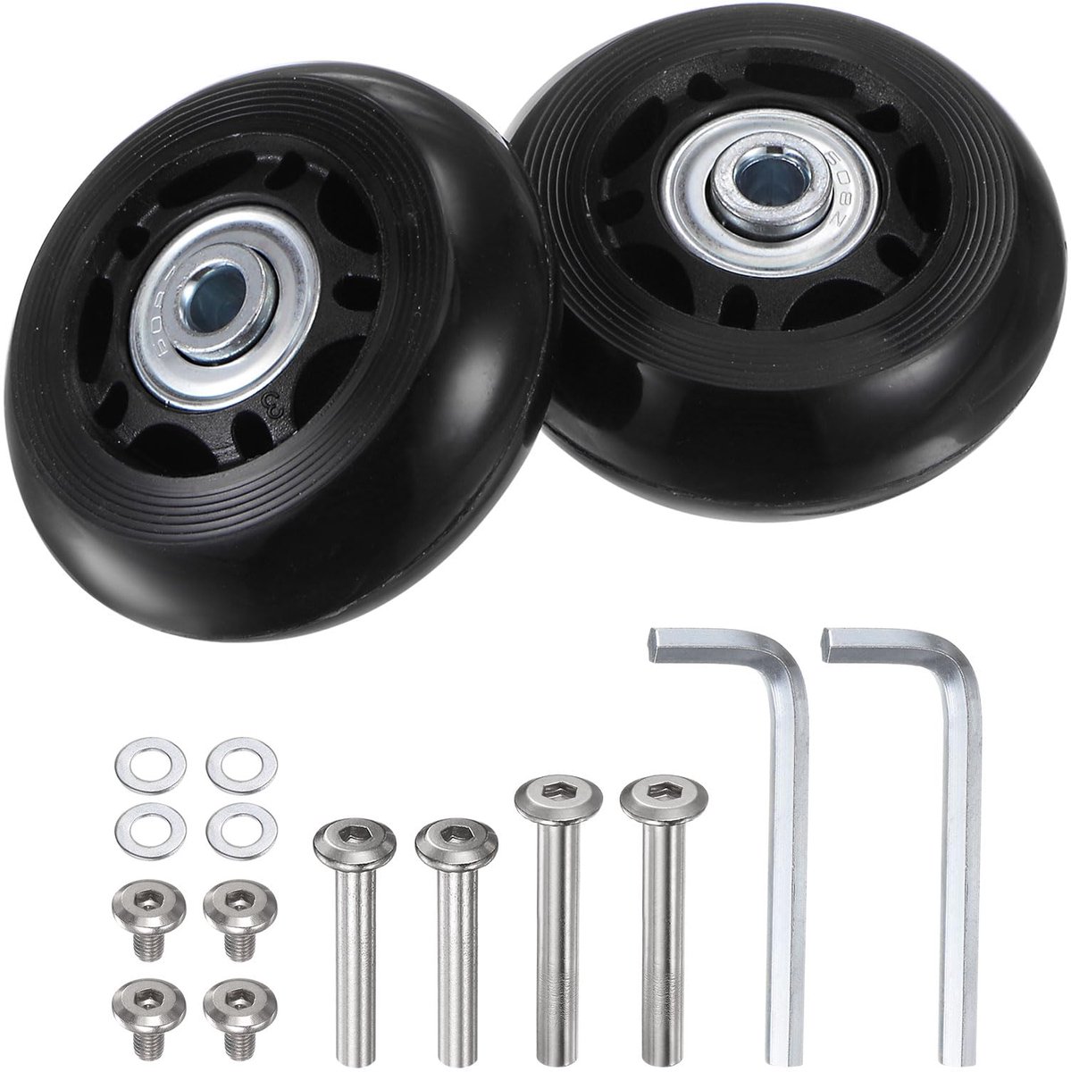replacement case wheels 60 x 24 mm repair kit for trunk rails includes 2 pu bearing wheels and washers for trolley bags inline skates and caster boards