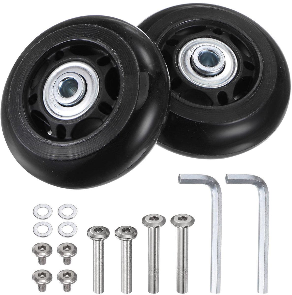 replacement case wheels 64 x 24 mm repair kit for trunk rail includes 2 pu bearing wheels and washers for trolley bags inline skates and roller boards