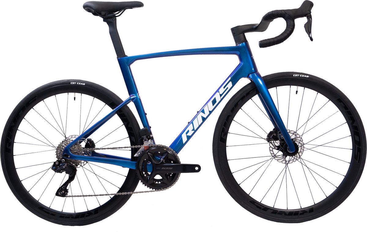 Rinos Odin6.0 Carbon Road - Racefiets - met SHIMANO Di2 - 24 versnellingen en schijfremmen - lichte fiets voor dames en heren - 700 x 40C - Kameleon Blauw Paars M Fiets kopen online