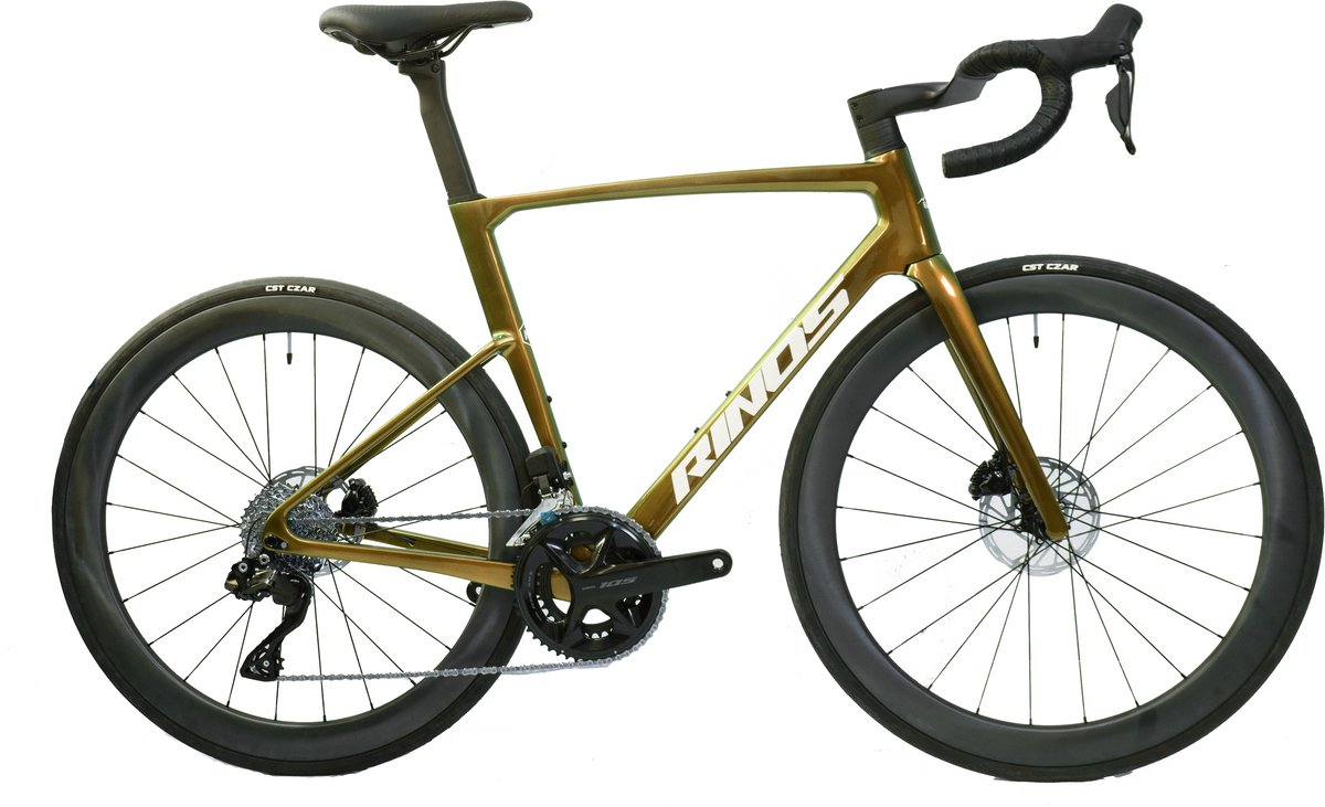 rinos odin6 1 carbon road racefiets met shimano 105 di2 24 versnellingen en schijfremmen lichte fiets voor dames en heren wielen van koolstofvezel 700 x 40c kameleon goud groen l