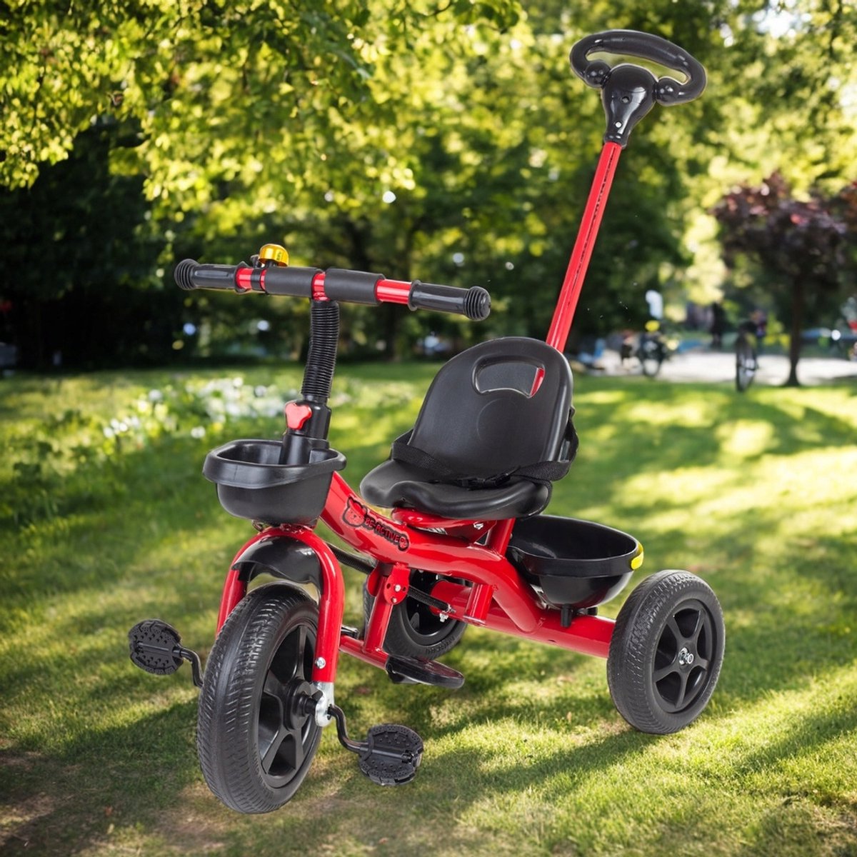 Rood Driehoekig Kinderloopfietsje met Duwstang Driewieler kopen online