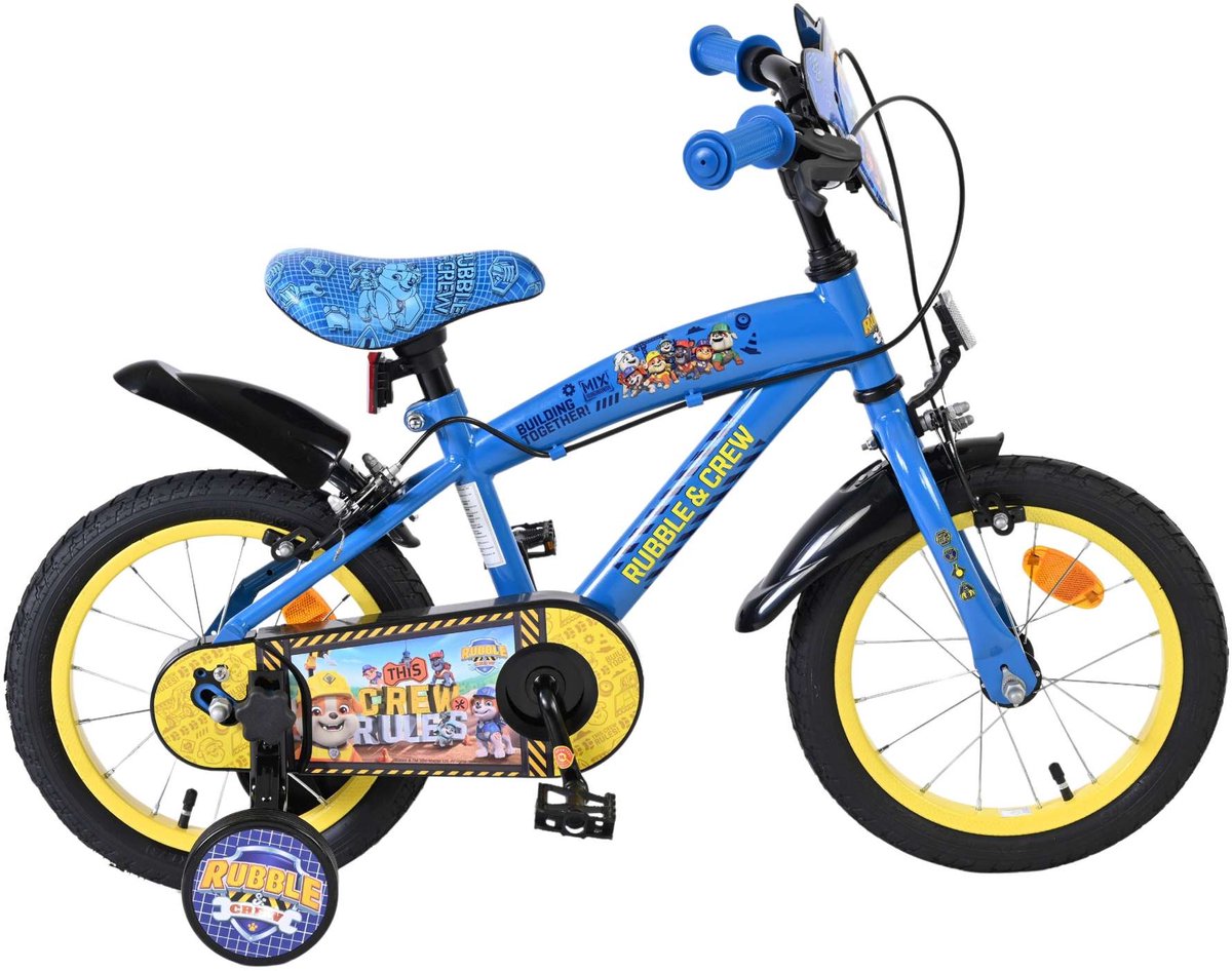 rubble crew kinderfiets jongens 14 inch blauw twee handremmen