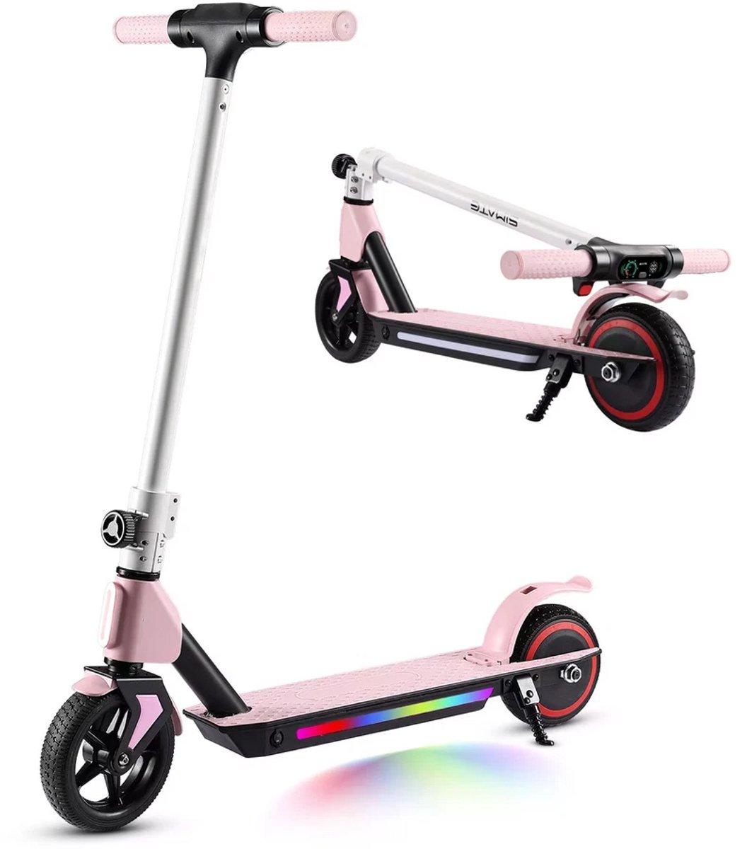 simate s2 elektrische kinderstep 130w inklapbaar 6 5 inch led verlichting 8 10 14 km u 6 12 jaar roze