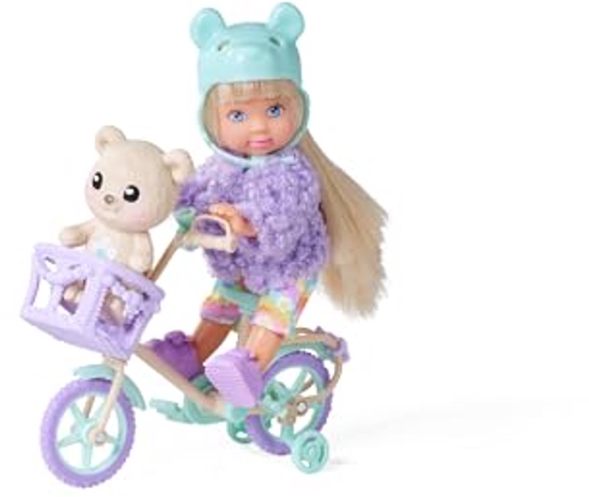 speelgoedpop met fiets en accessoires 12 cm geschikt voor kinderen vanaf 3 jaar