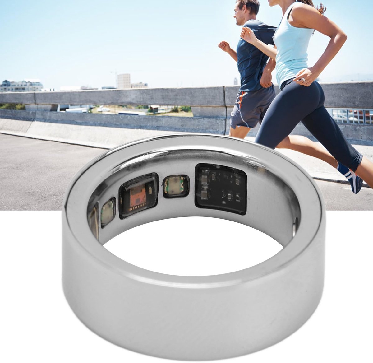 stylish smart ring for ios monitors health controls phone camera ipx8 waterproof charging case included