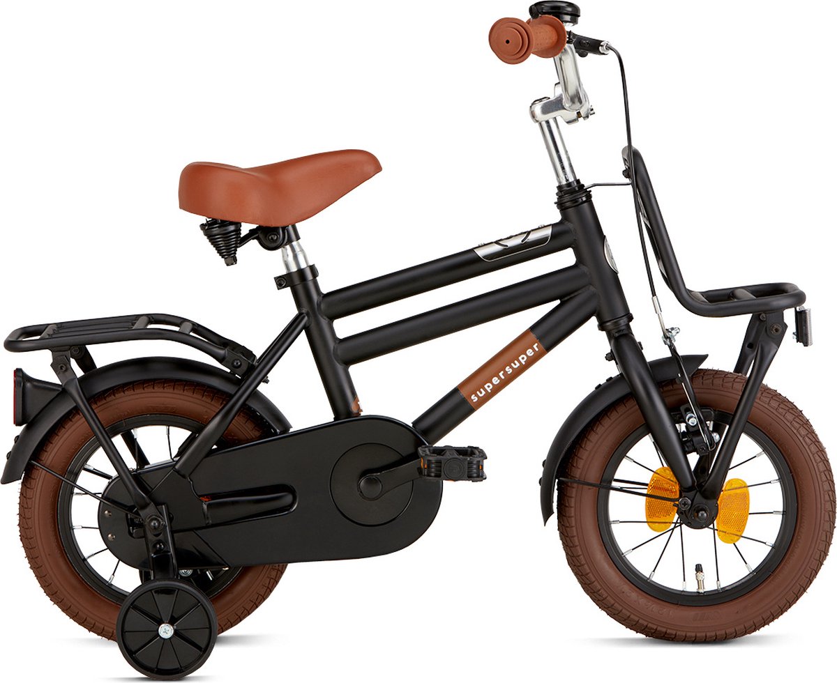 supersuper cooper kinderfiets jongensfiets 12 inch mat zwart