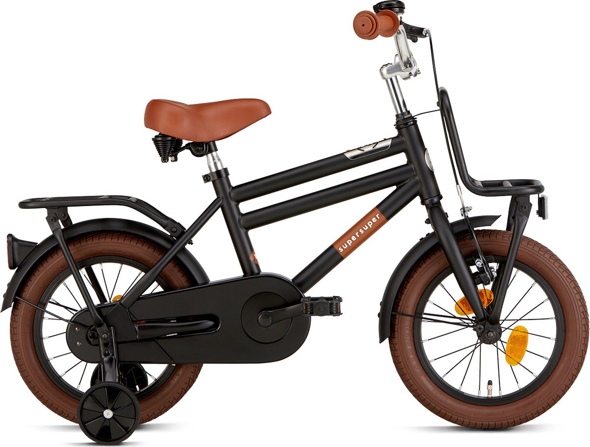 supersuper cooper kinderfiets jongensfiets 14 inch mat zwart
