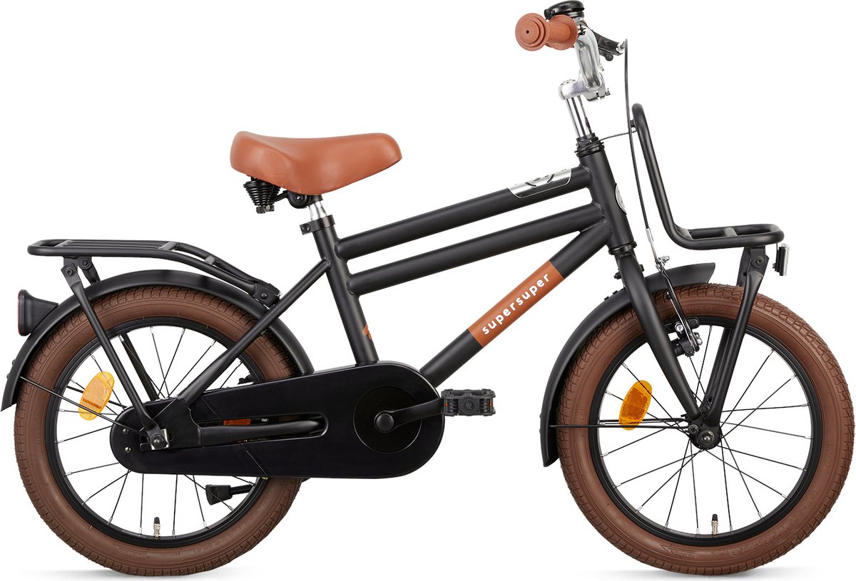 supersuper cooper kinderfiets jongensfiets 16 inch mat zwart