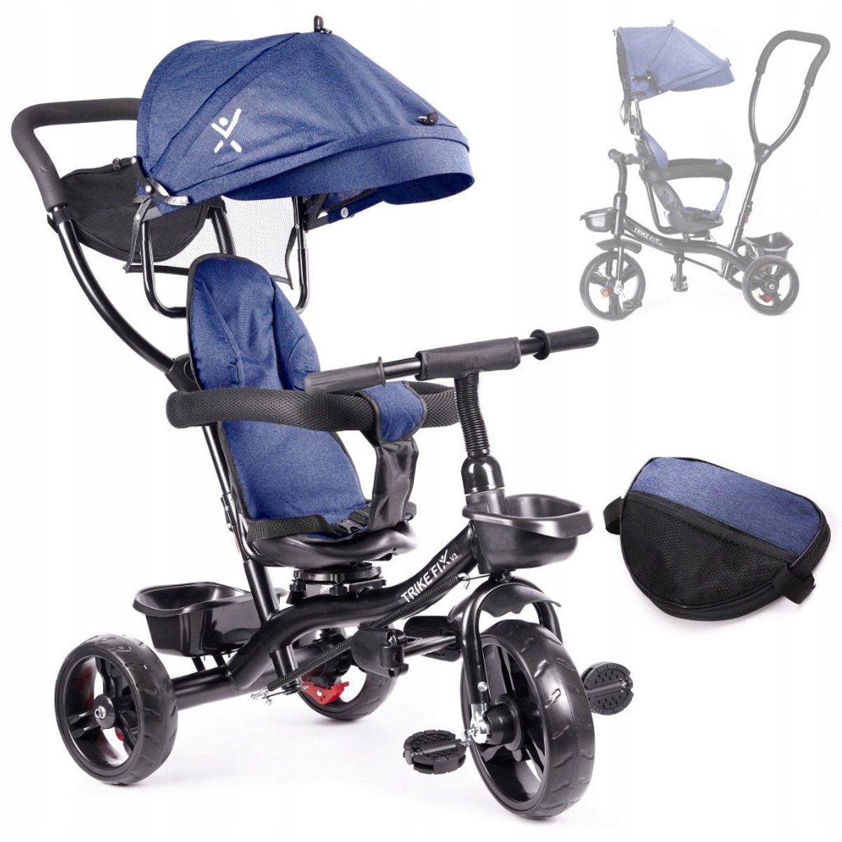 Trike Fix Lite driewieler met capuchon en riemen - Marineblauw Driewieler kopen online