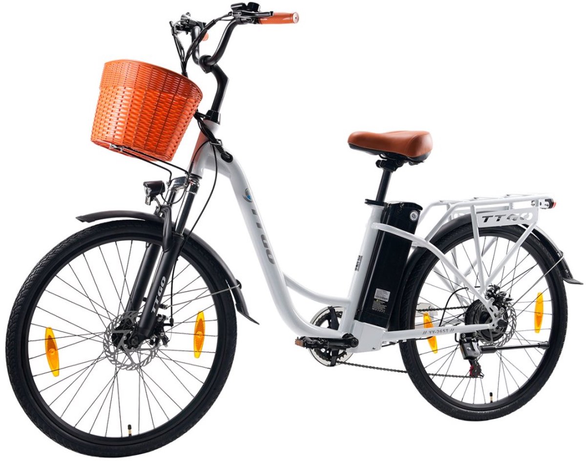 TTGO YY-26ST Elektrische Fiets - 250W Motor - 36V14.5Ah Accu - 26x1.75" Banden - Max Snelheid 25km/u - Max Bereik 60-75km - Shimano 6 Versnellingen - Wit Fiets (elektrisch) kopen online