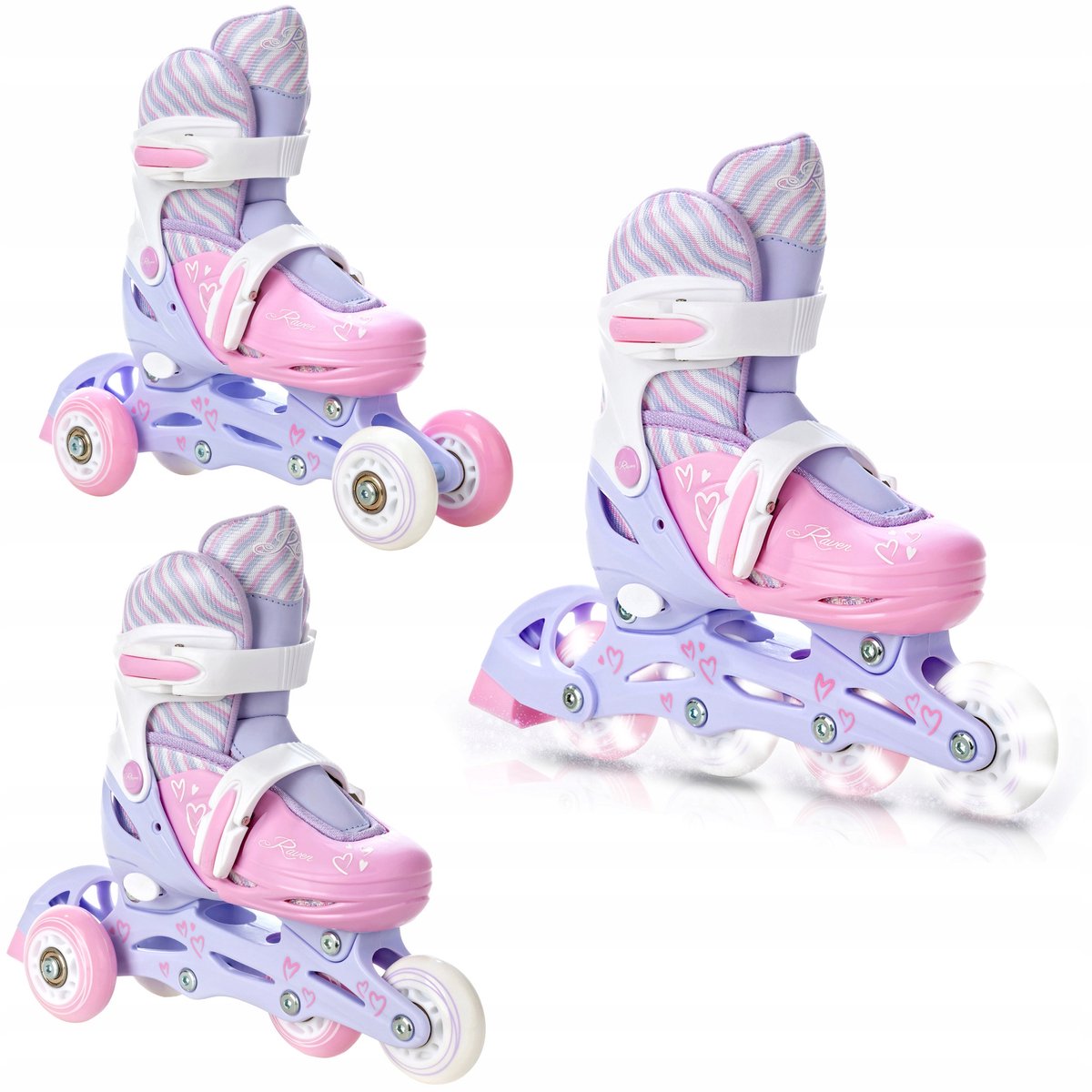 verstelbare 3 in 1 rollerblades raven loret lila roze 34 37 led wielen