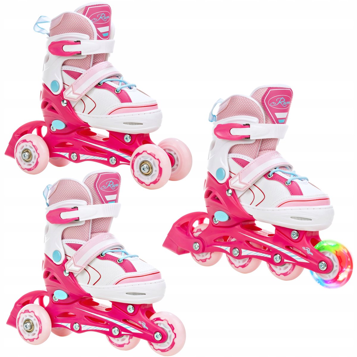 verstelbare 3 in 1 skates raven lia roze 34 37 met led wiel