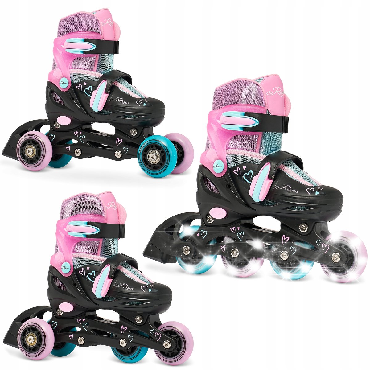 verstelbare 3 in 1 skates raven loret glitter 27 30 led