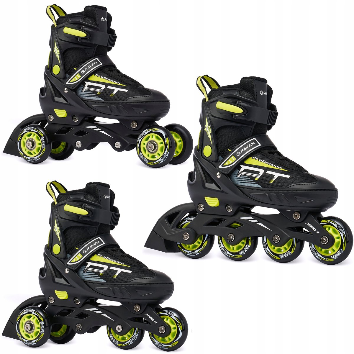 verstelbare 3 in 1 skates raven profession zwart lime 35 39