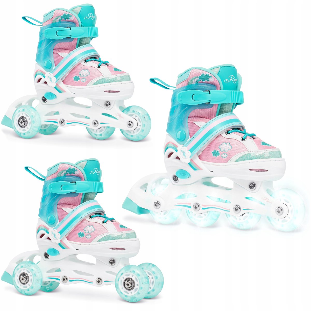 verstelbare 3 in 1 skates raven zoya mint maat 27 30 met led wielen