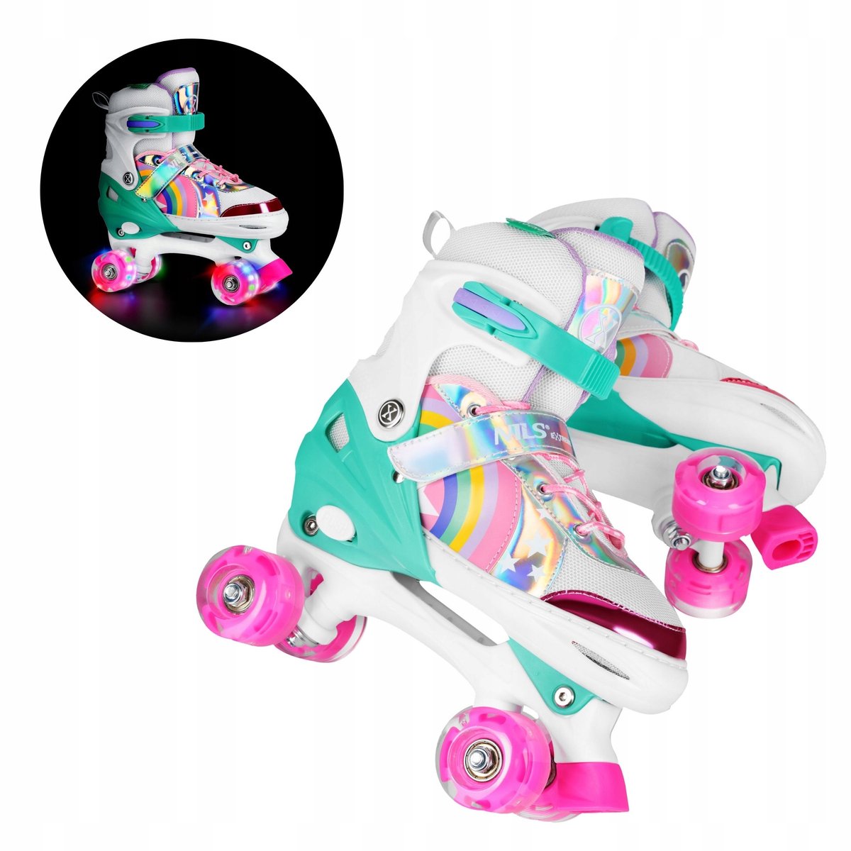 verstelbare led kinderschaatsen regenboog maat 39 41