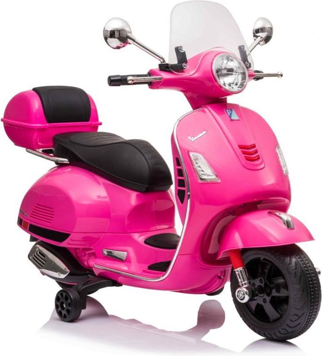 Vespa GTS Elektrische kinderscooter roze, Vespa kindermotor roze + windscherm en beautycase, softstart, multimedia, 12v scooter Accuvoertuig kopen online