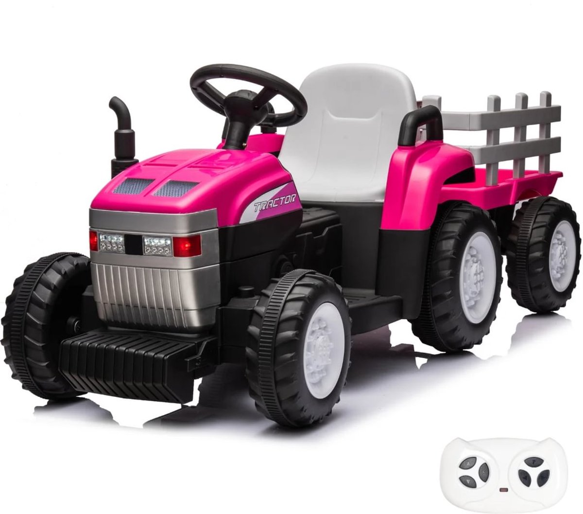 Vrooomy® Elektrische Tractor voor kinderen 12V - 2 tot 5 jaar - Incl. aanhanger - Vernieuwde Li-ion batterij - Roze Accuvoertuig kopen online