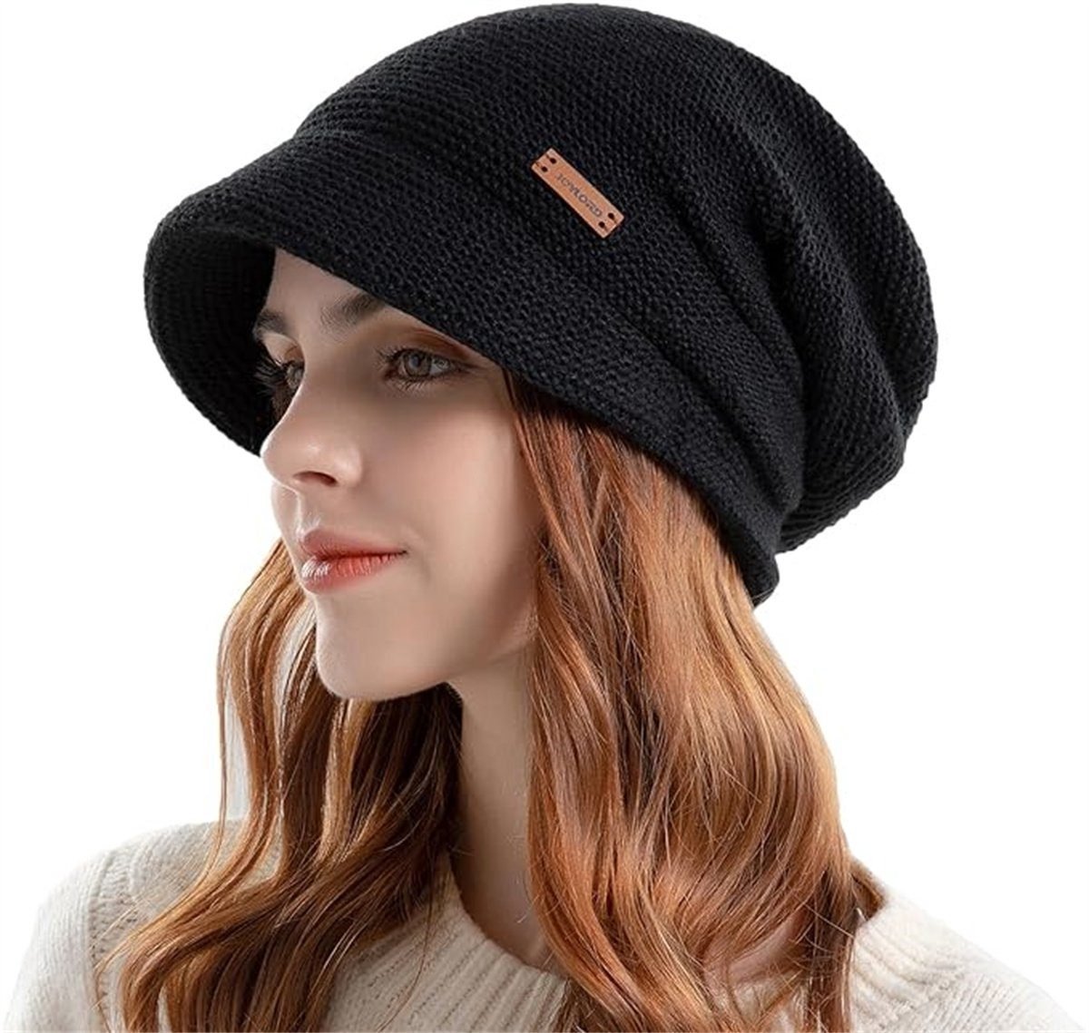 wintermuts voor dames fleecevoering warme gebreide slouch muts muts met rand thermische outdoor muts modieuze beanie zwart