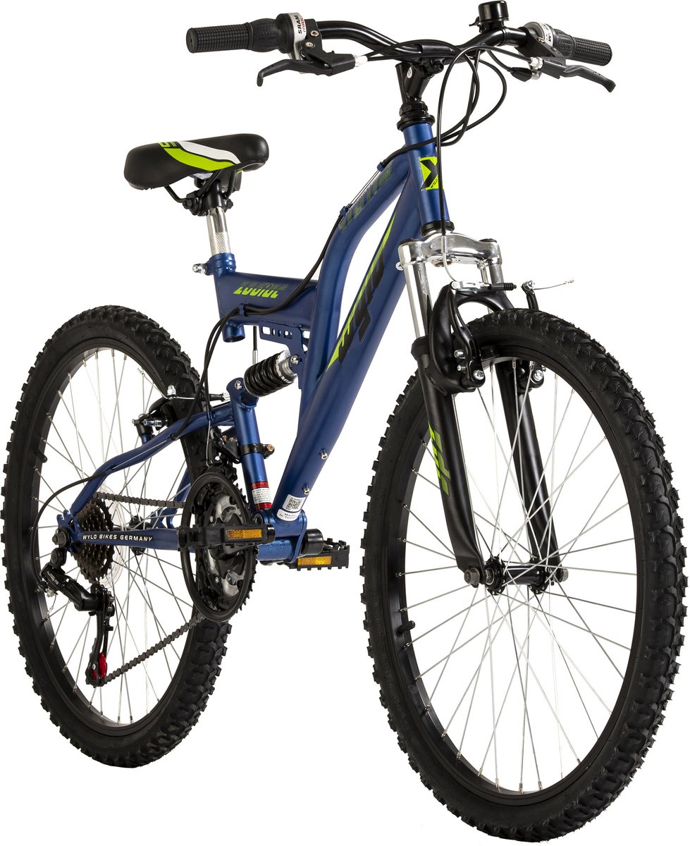 wyld kinder mountainbike fully 24 zodiac wit 18 versnellingen framemaat 38 cm