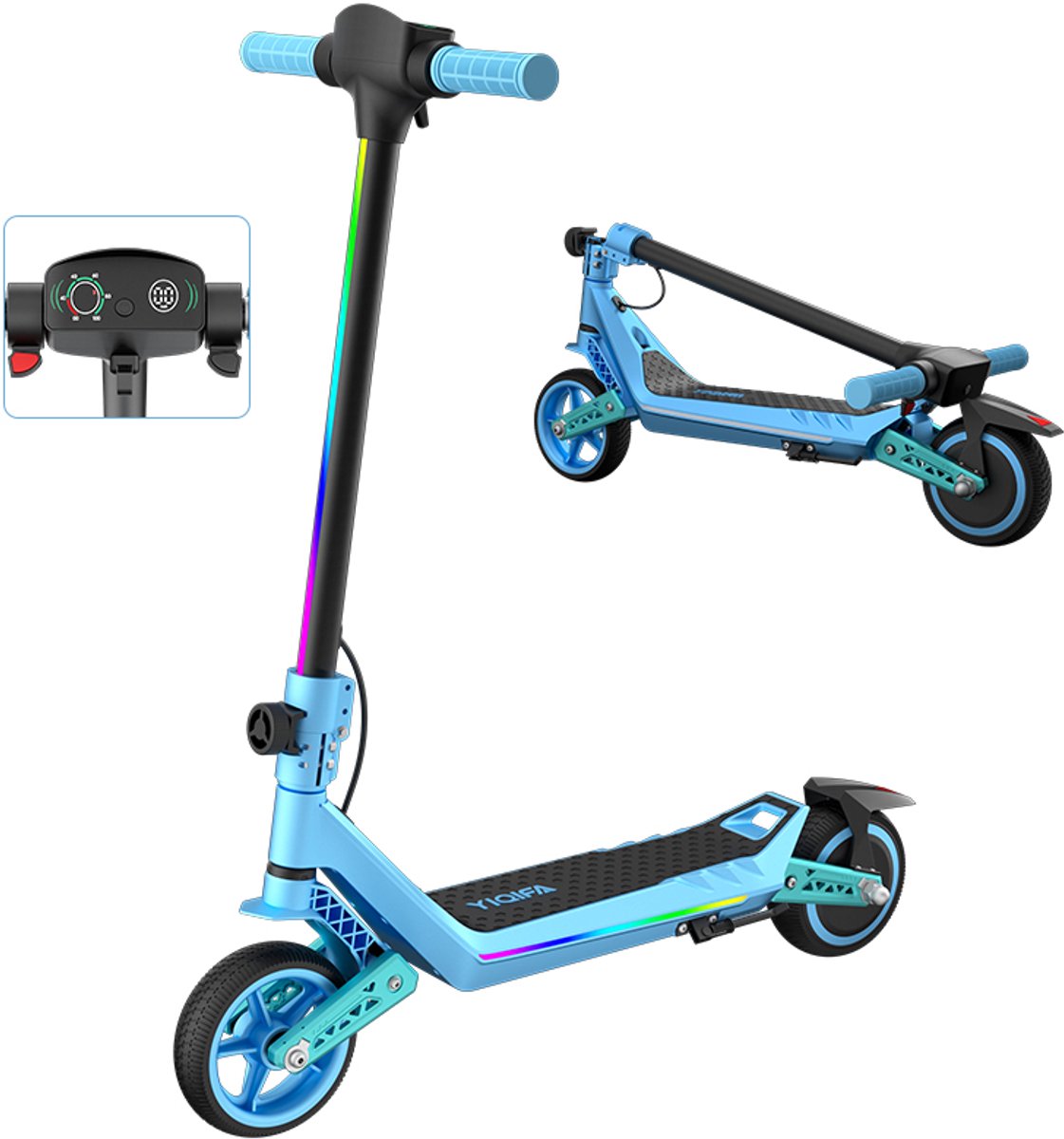 yiqifa u8 elektrische step kinderen inklapbaar verlichting 16 km u voor achtervering max 60 kg blauw